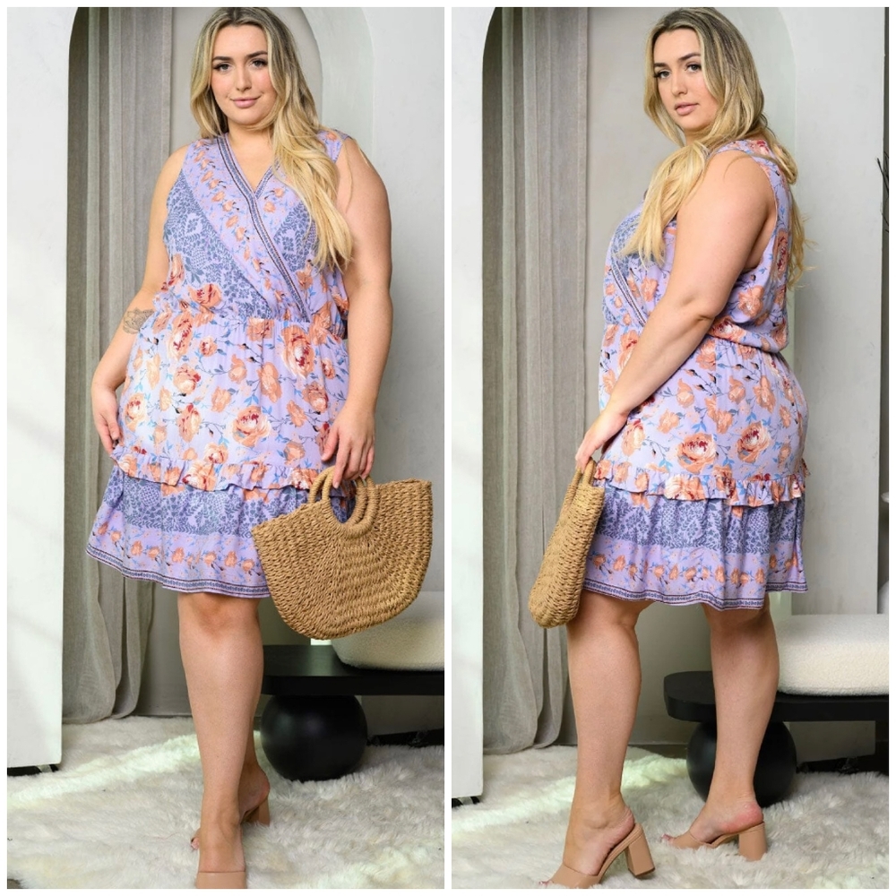 HEYSON Plus Size Boho Chic Lavender Short Dress - Picture 2 of 11